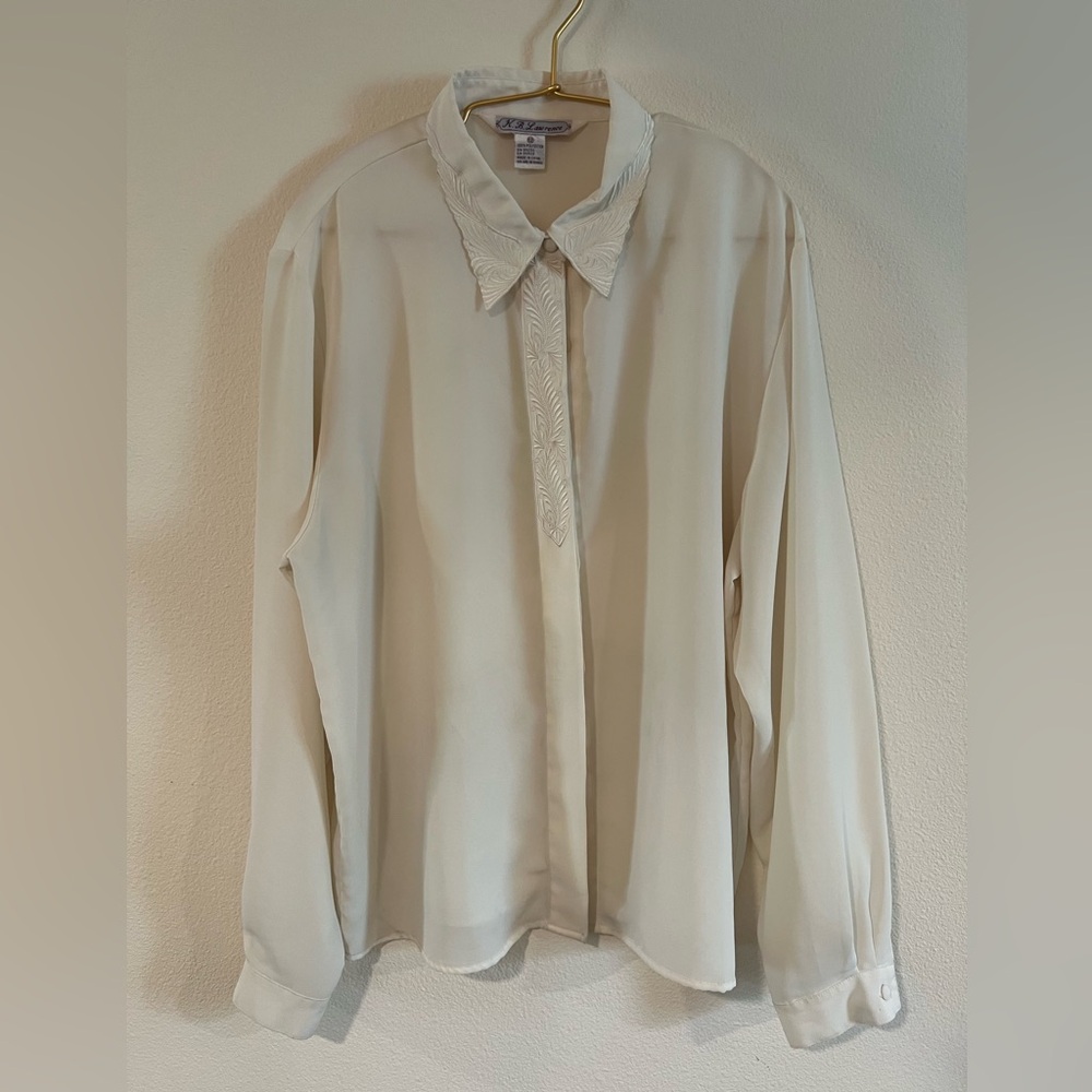 Vintage semi-sheer white button down with embroidered collar
